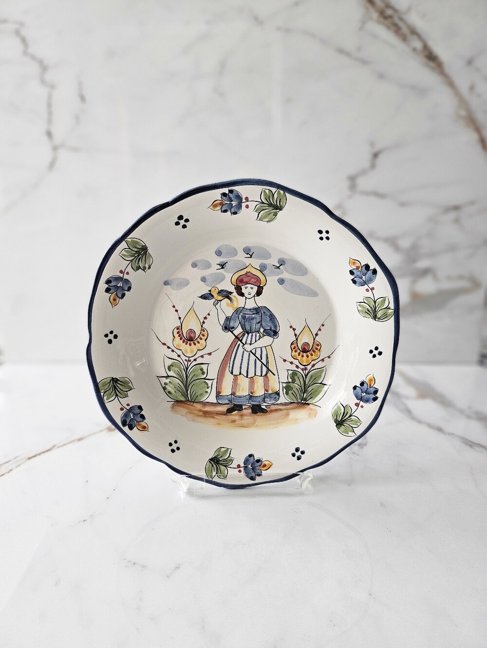 Vintage Jay Willfred Andrea by Sadek 9" Plate Portugal Girl & Bird Quimper Style